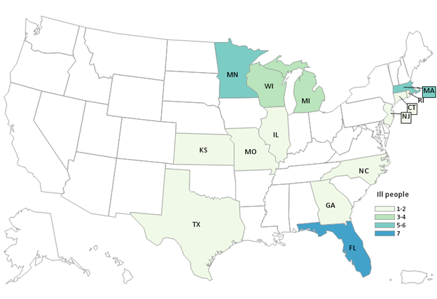 Case Count Map Outbreak Investigation Salmonella Organic Basil Update June 17 2024