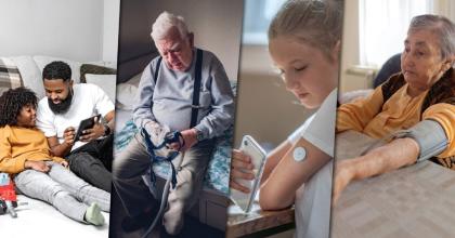 Images of people using medical devices at home.